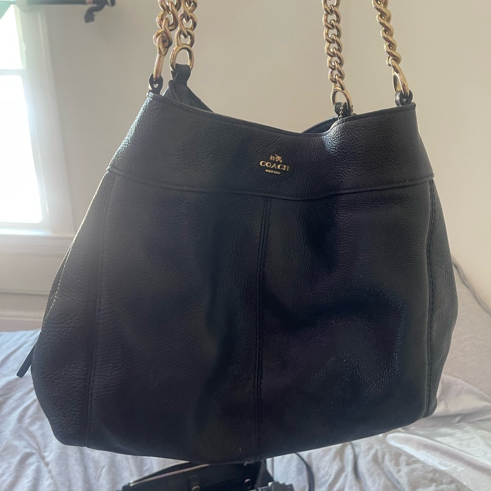 Coach Black and Gold Shoulder Bag with Sophisticated Design